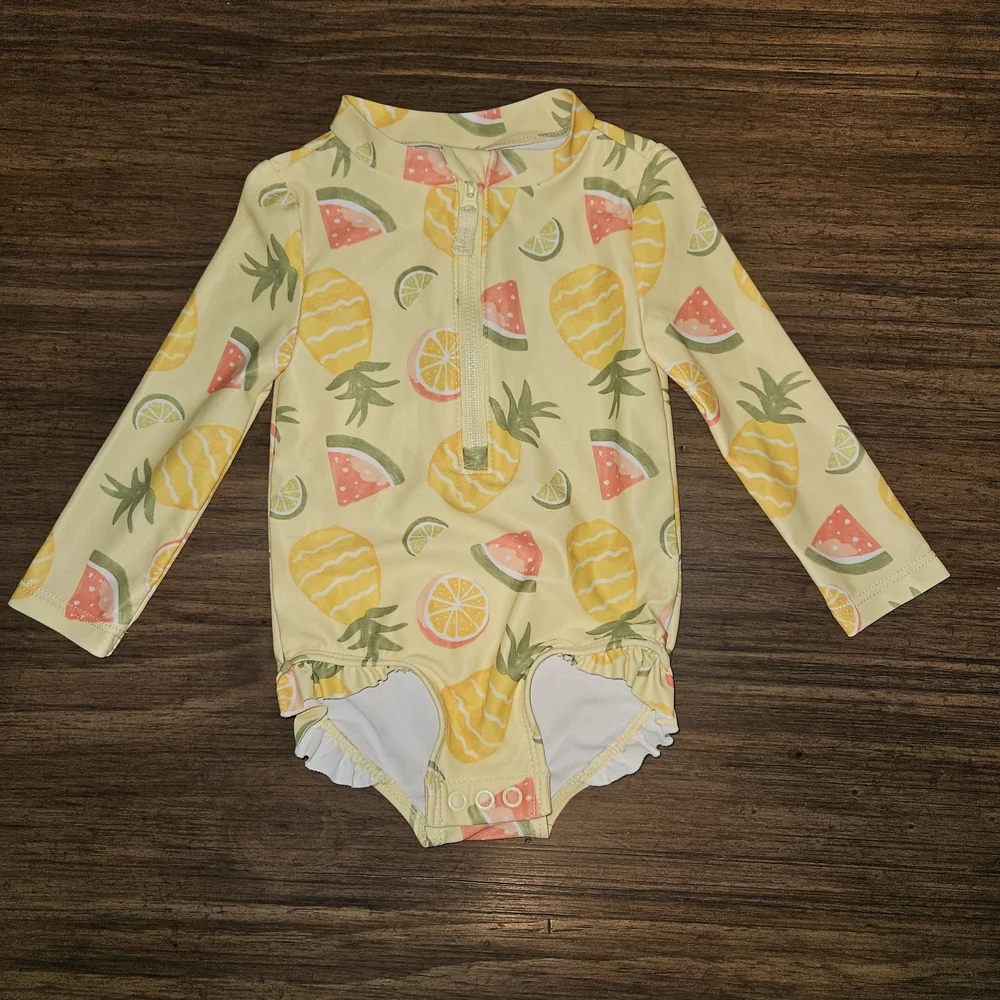 Carter's Yellow and Pink Fruit Print Kids Rashguard Size 9M